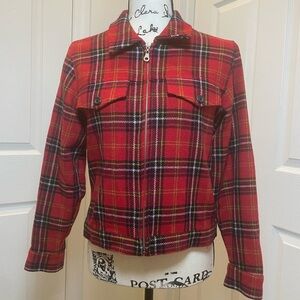 Vintage 90’s Express Trucker Jacket Plaid Wool blend XS Zipped Pockets Aesthetic